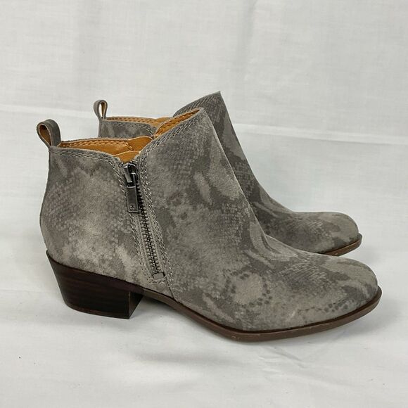Lucky Brand Basel Ankle Booties Silver Cloud Snakeskin Print Grey Sz 6 New Boots - Picture 5 of 11